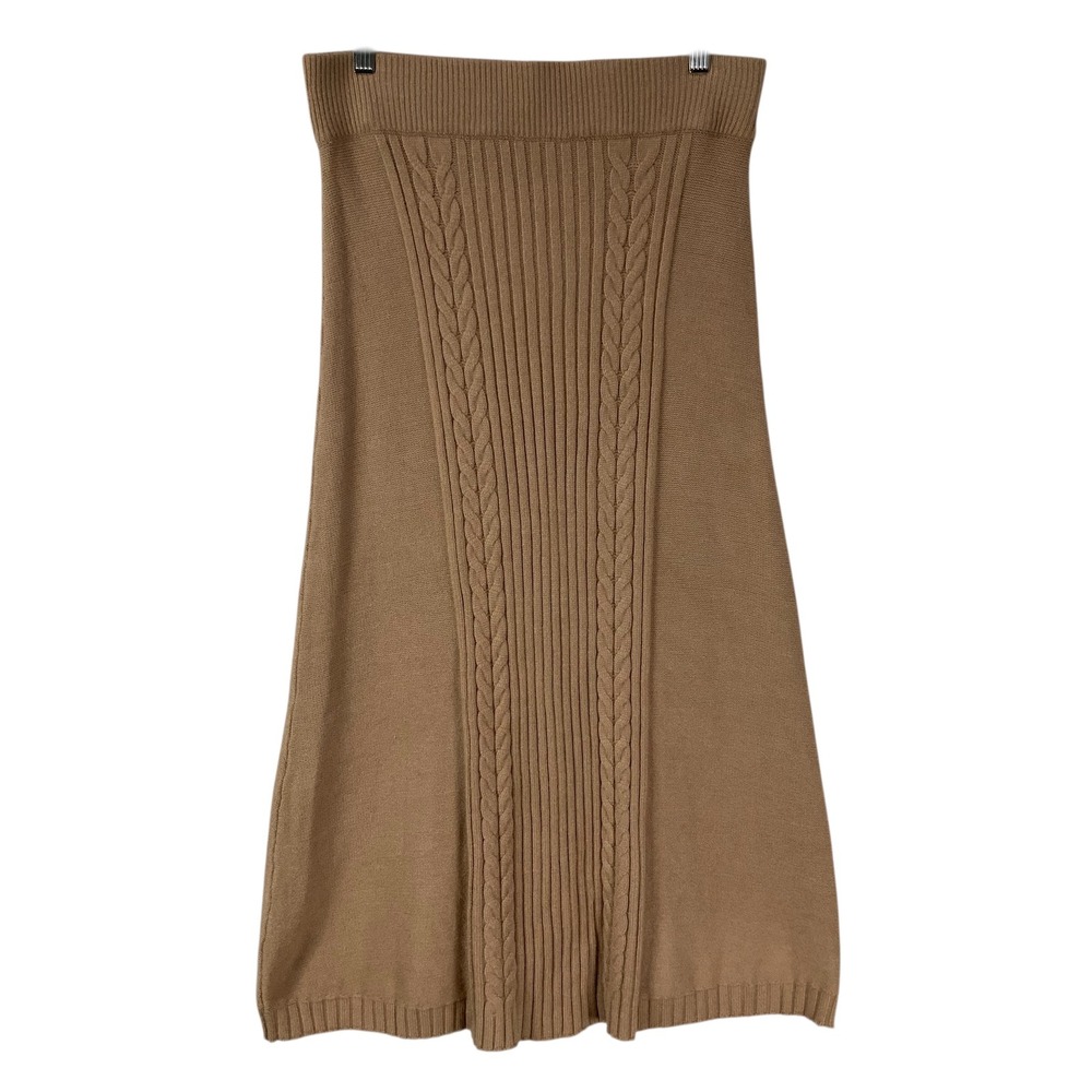 Cyrus Brown Cable Knit Ribbed Midi Pull-On Skirt Womens Medium Elastic Waist